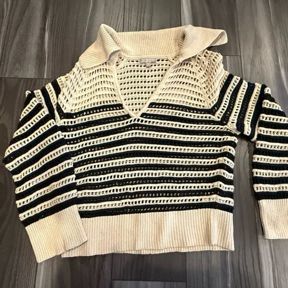 Crew Sweaters J Crew Black And Cream Cowl Neck Striped - Main Image
